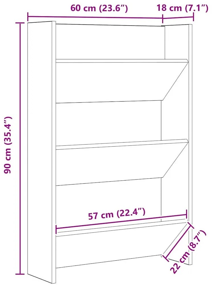 Cipőszekrény polcokkal Fekete tölgy 60 x 18 x 90 cm Faanyag