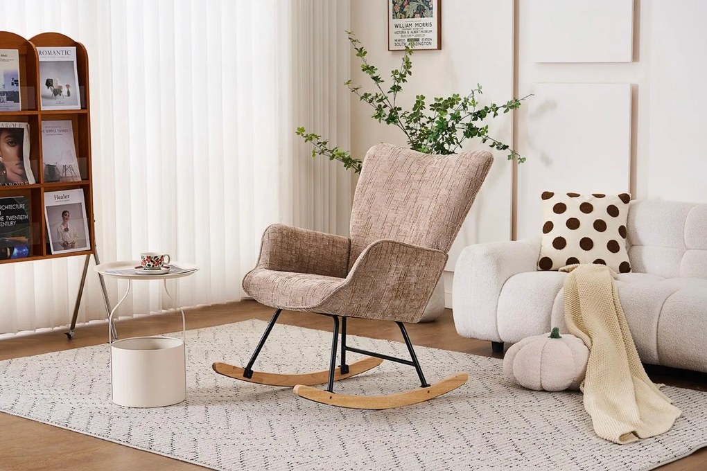 Hintaszék, relaxációs szék kordbársony kárpitozással, bézs-khaki színű