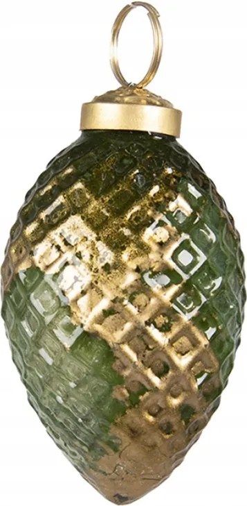 Zöld-arany üveg díszkúp I 5x7 cm