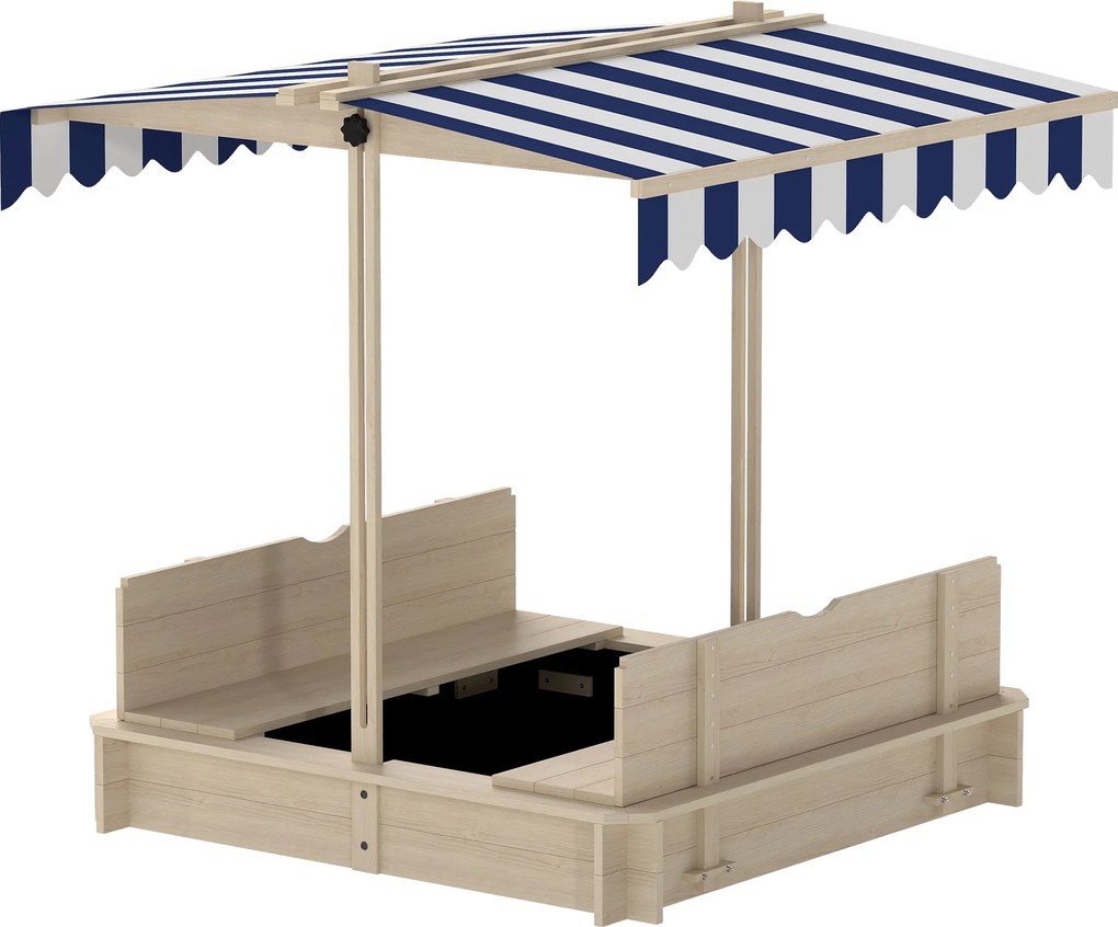 Outsunny Fa Homokozó Játszótér Tetővel – Felix Gyermekhomokozó Levehető Tetővel, Állítható Háttámlák, Fenyőfa 3-7 Év 106 x 106 x 115 cm Természetes |