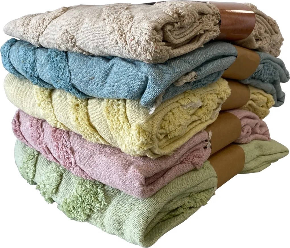 Újrahasznosított pamut pléd MYCHA IBIZA 130x170 cm, bézs