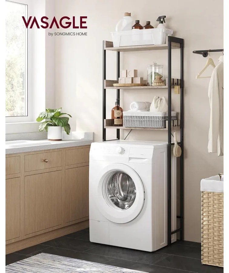 3 Szintes WC/mosógép fölé helyezhető polc szürkés-bézs és fekete színben