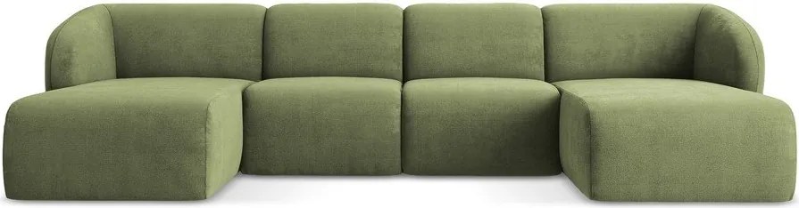 Zöld zsenília (U alakú) sarokkanapé Lani – Makamii