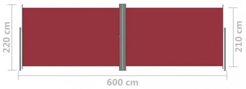 piros behúzható oldalsó napellenző 220 x 600 cm