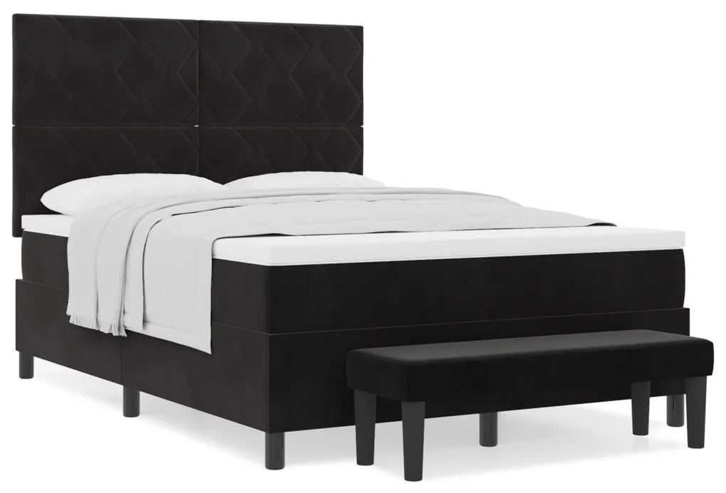 Box Spring Ágy Matraccal és Pad Fekete 140x190 cm Bársony