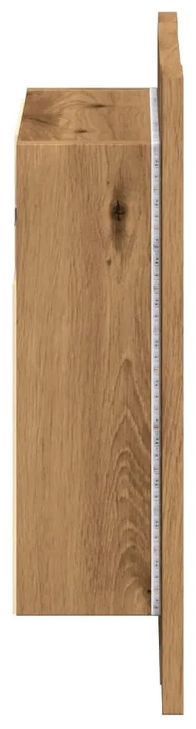 kézműves tölgy szerelt fa tükrös szekrény LED-del 40x12x45 cm