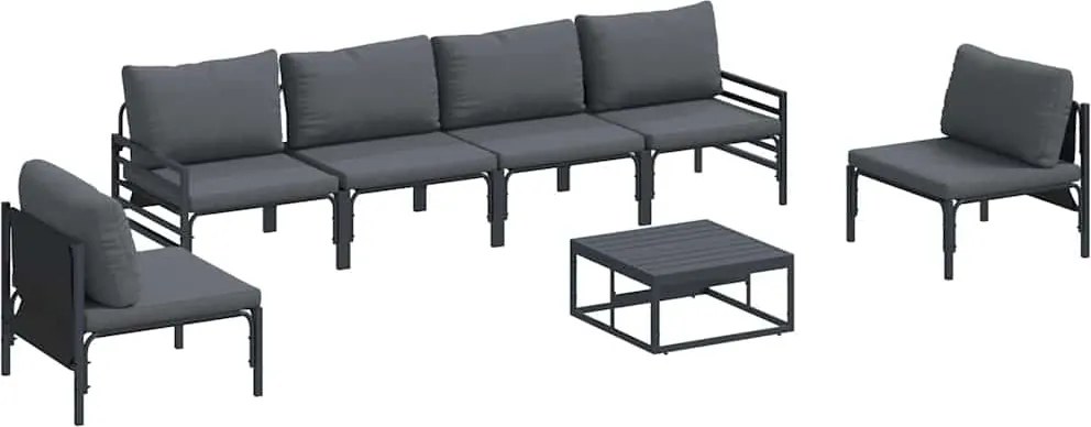 vidaXL Kerti Kanapé Szett párnával 7 pcs Fekete Acél