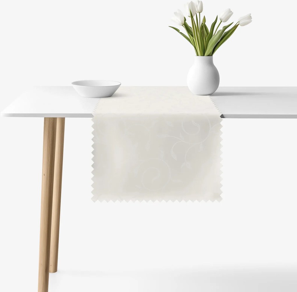 Goldea ünnepi teflonos asztali futó - tej színű nagy ornamentekkel ékesített 35x120 cm