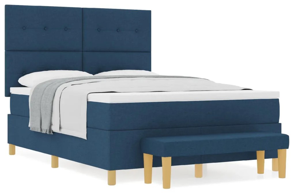 Boxspring Ágy Matraccal és Padot Kék 140x200 cm Szövet
