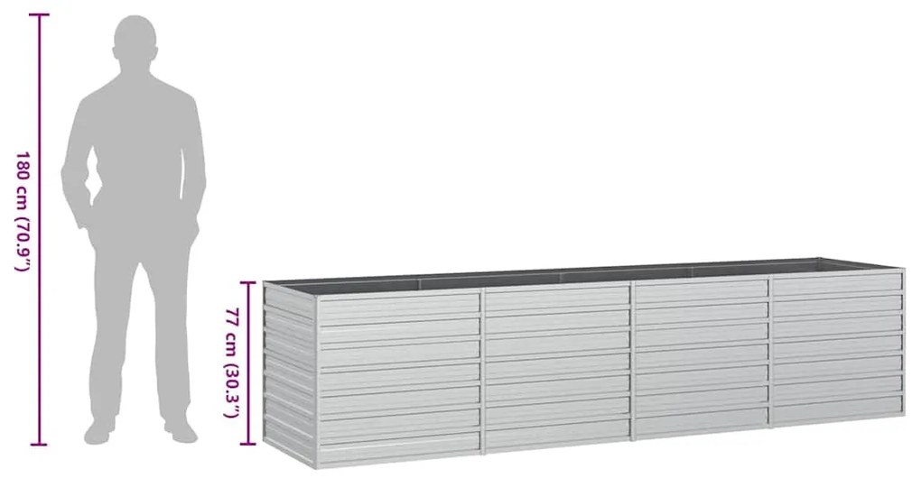 ezüstszínű horganyzott acél kerti magaságyás 320 x 80 x 77 cm