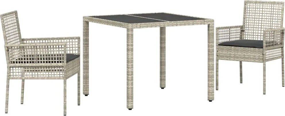 vidaXL Kert étkező szett 3 pcs Világosszürke polirattan