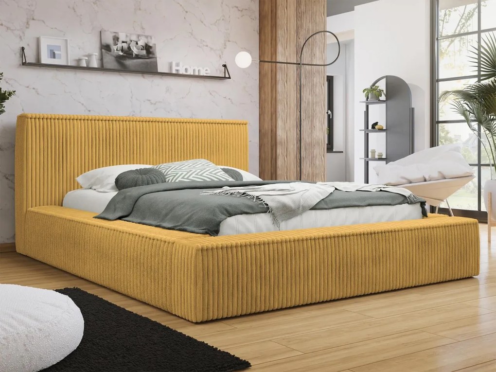 Franciaágy 160 cm Gretty S (mustár) (ágyráccsal) (tárolóhellyel). 1104233