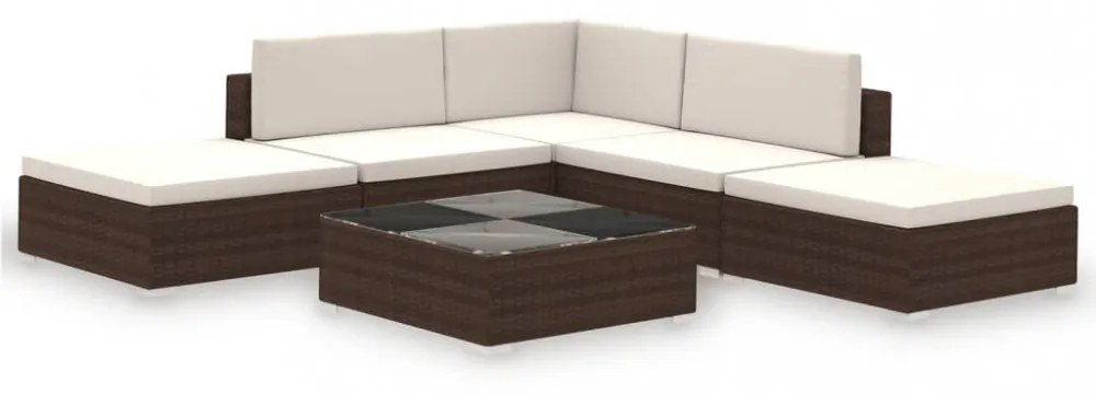 6-részes barna polyrattan kerti bútorszett párnákkal