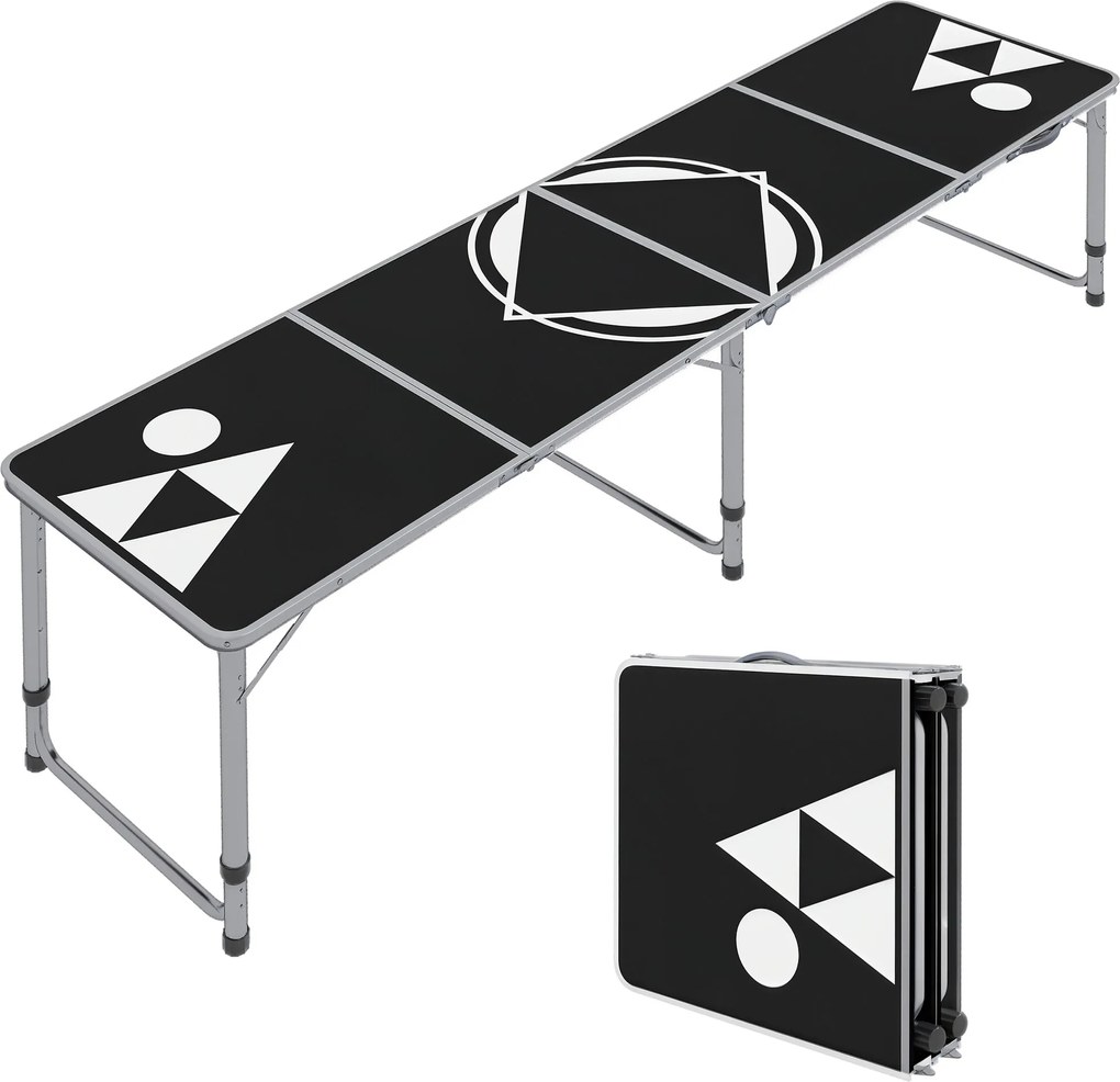 Outsunny Összecsukható Sör Pong Asztal 240 x 60 cm Magasság állítható Kiránduló Asztal Kertbe, Erkélyre, Alumíniumból, Fekete | Aosom