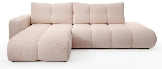 ALMADA L-alakú balos, kárpitozott, kihúzható sarokülőgarnitúra tárolóhellyel, rózsaszín