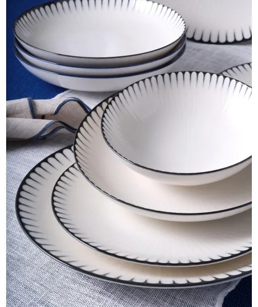 24 részes étkészlet, fehér/fekete, porcelán