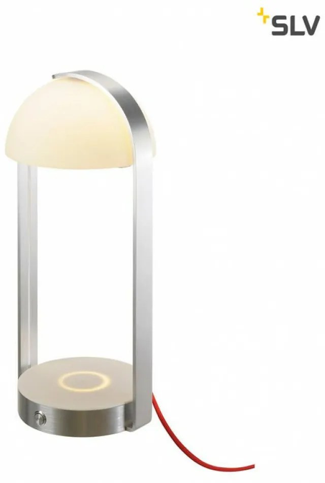 BRENDA ezüst-fehér LED asztali lámpa töltőfelülettel