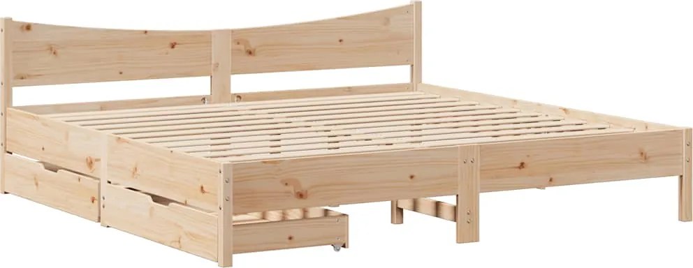 vidaXL tömör fenyőfa ágykeret fiókokkal 200 x 200 cm
