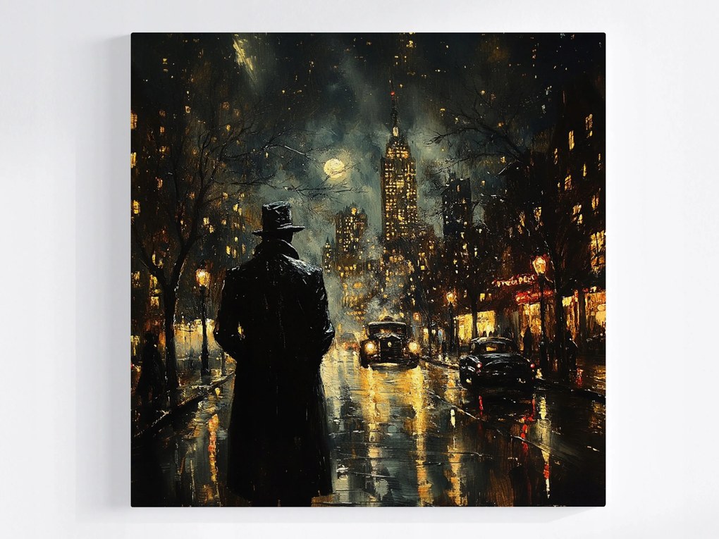 Vászonkép Canvas Város Éjszaka Eső Férfi Sötétség Szorongás 40x40