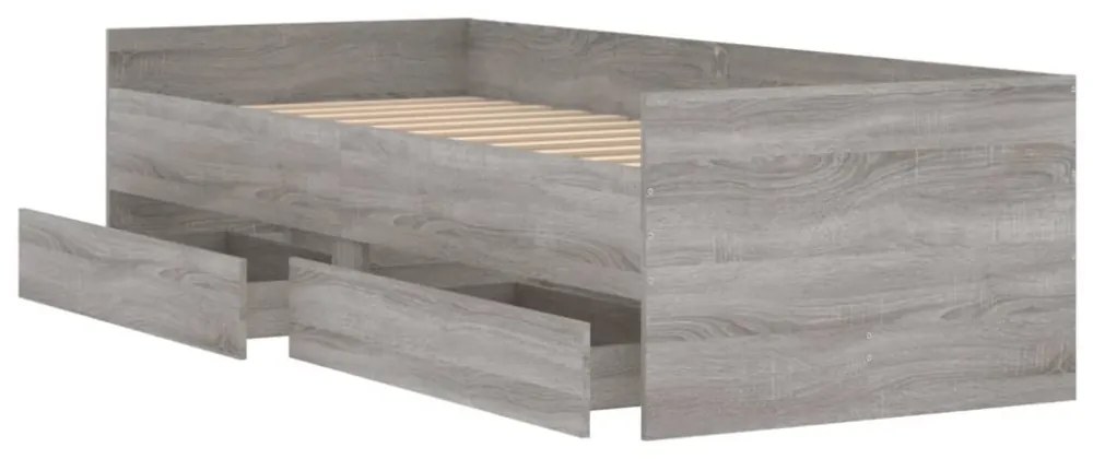 szürke sonoma tölgy színű műfa ágykeret fiókokkal 100 x 200 cm
