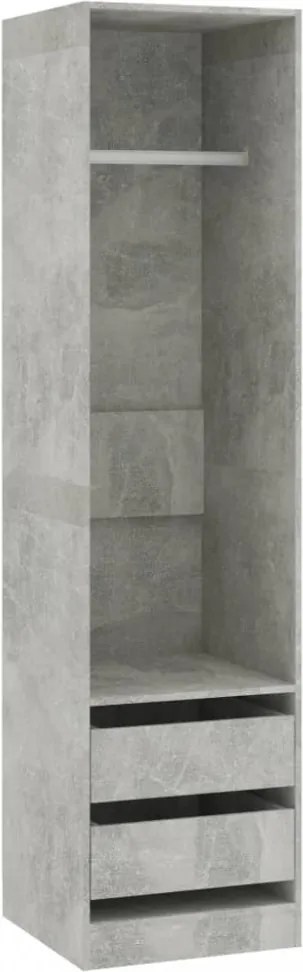 betonszürke szerelt fa ruhásszekrény fiókokkal 50 x 50 x 200 cm