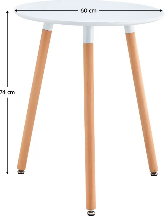 Étkezőasztal, fehér/bükk, átmérő 60 cm, ELCAN NEW TYP 1