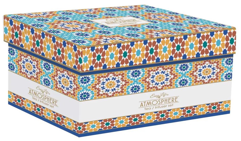 Porcelán teáskanna fém szűrővel pohárral szett Marrakech