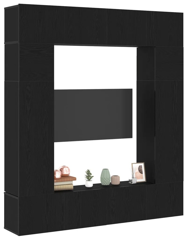 TV szekrény 8 pcs Fekete 80 x 30 x 30 cm Faanyag