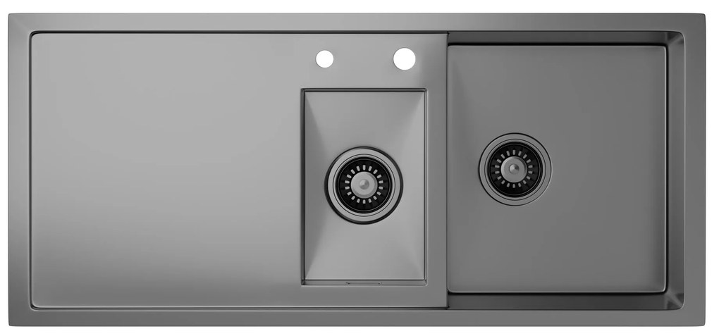 Klarstein TitanSteel konyhai mosogató lefolyóval, 100 x 45 cm, 2 mosogató, rozsdamentes acél, hőálló