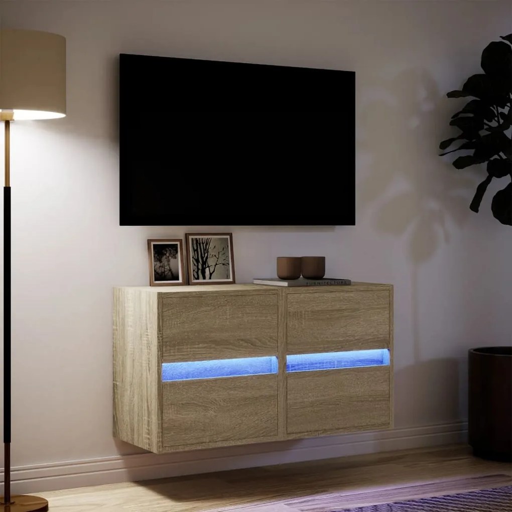 2 db sonoma tölgy színű fali TV-szekrény LED-del 41x31x45 cm