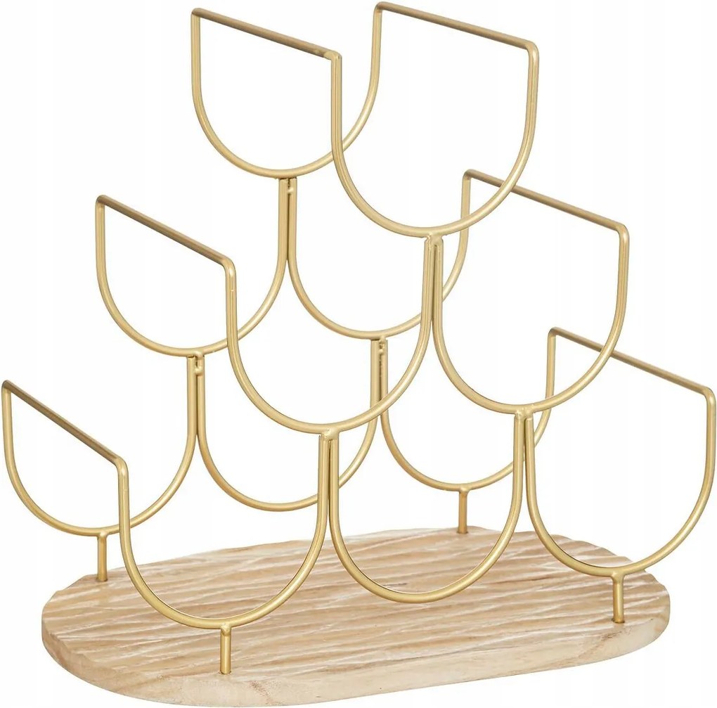 Palacktartó Állvány Rivi arany 6 Palackhoz fém és fa paulownia
