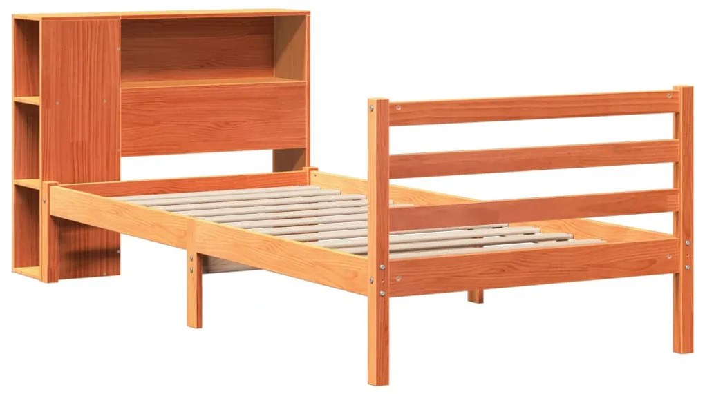 viaszbarna tömör fa könyvespolcos ágy matrac nélkül 75 x 190 cm