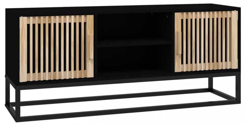 fekete szerelt fa és vas TV-szekrény 105 x 30 x 45 cm