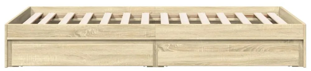 sonoma tölgy színű szerelt fa ágykeret fiókokkal 100 x 200 cm