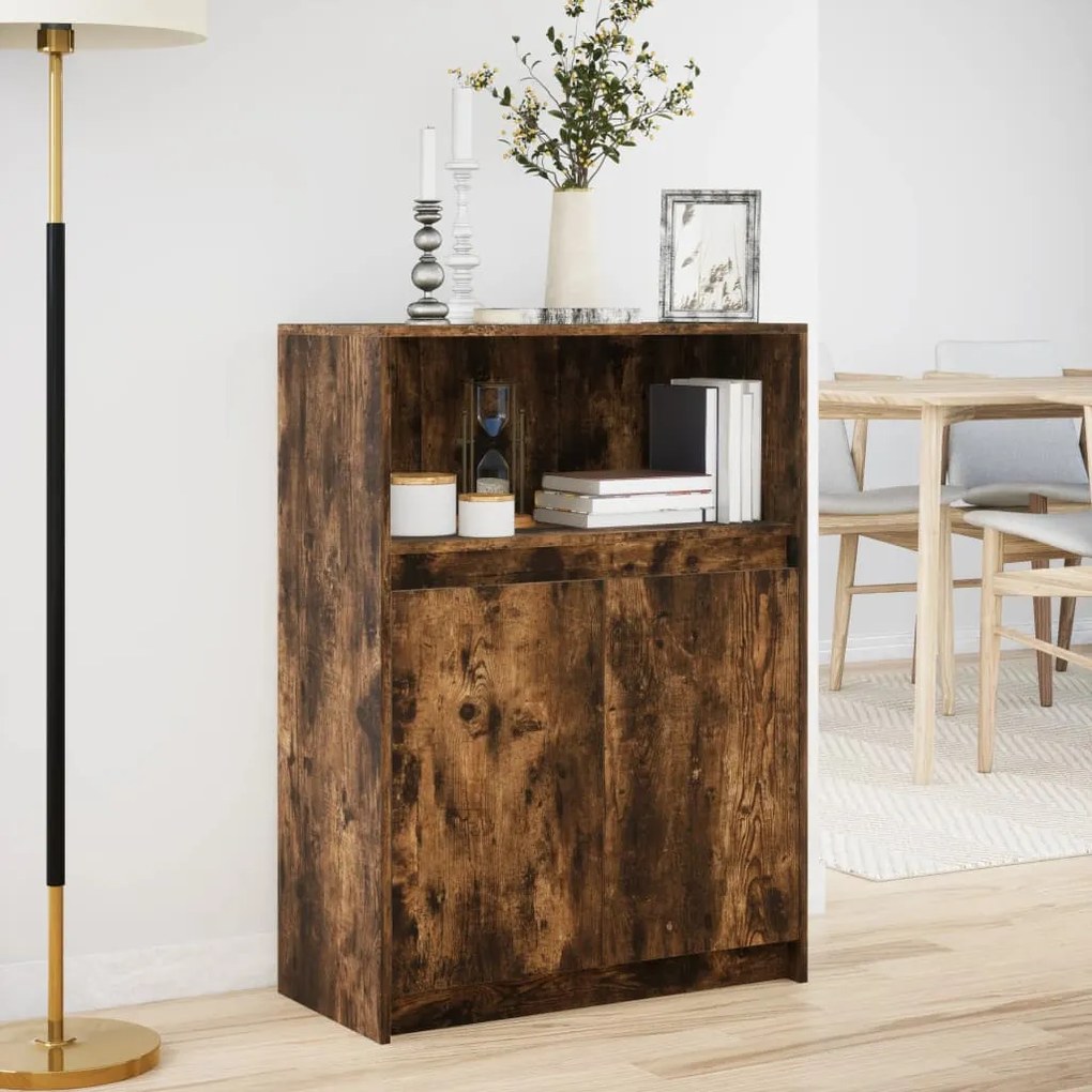 füstös tölgy szerelt fa tálalószekrény LED-del 72x34x100 cm