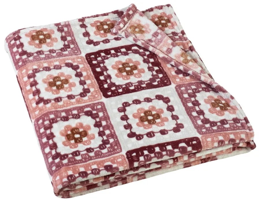 Rózsaszín mikroplüss takaró 130x170 cm Crochet Print – Catherine Lansfield