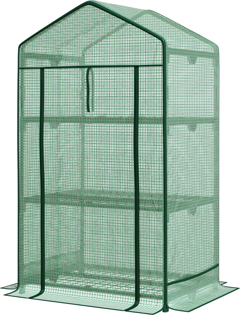 Outsunny Mini Üvegház Szaporító Üvegház Fólia Takarással és 3 Polcos Állvánnyal, Felgördülő Ajtóval | Aosom