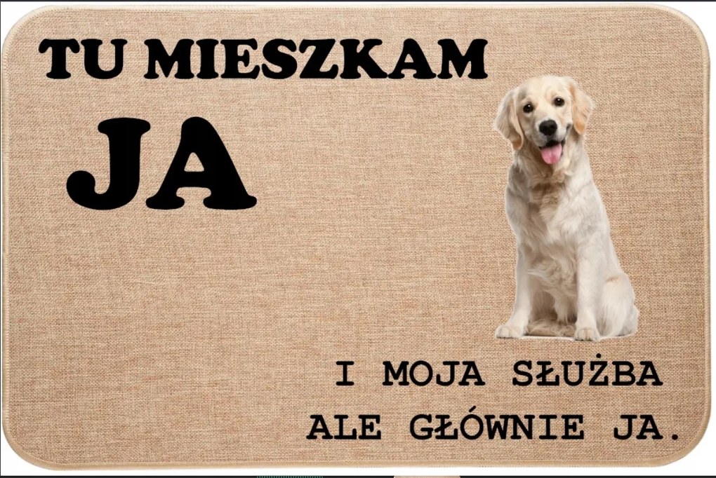 Lenvászon Lábtörlő Bejárat Itt Lakom Én Golden Retriever Kutya Ajándék