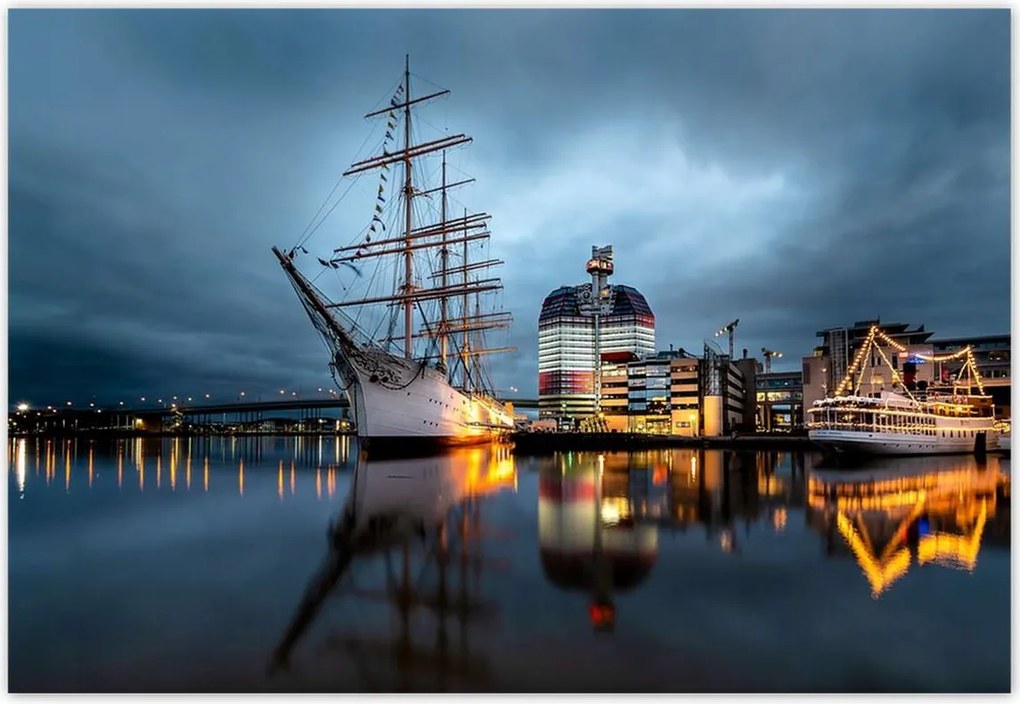 Fotótapéták 152x104 Vitorláshajó a kikötőben éjszaka