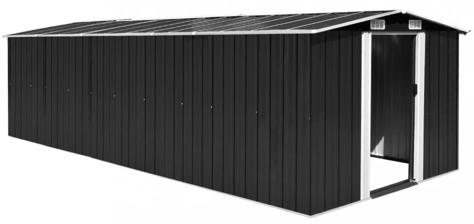 antracitszürke fém kerti fészer 257 x 580 x 181 cm