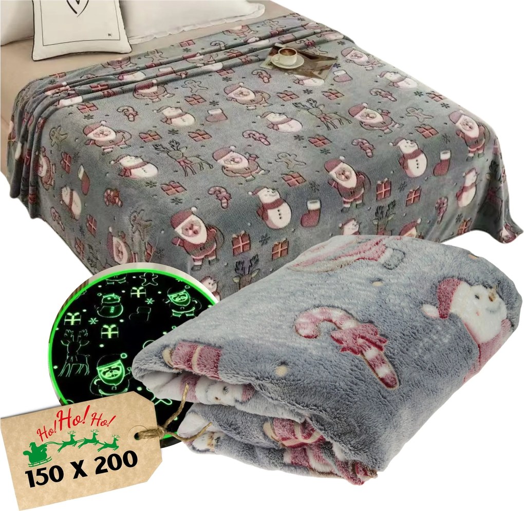 Sötétben Világító Karácsonyi Takaró 150 x 200 cm Meleg Ágytakaró