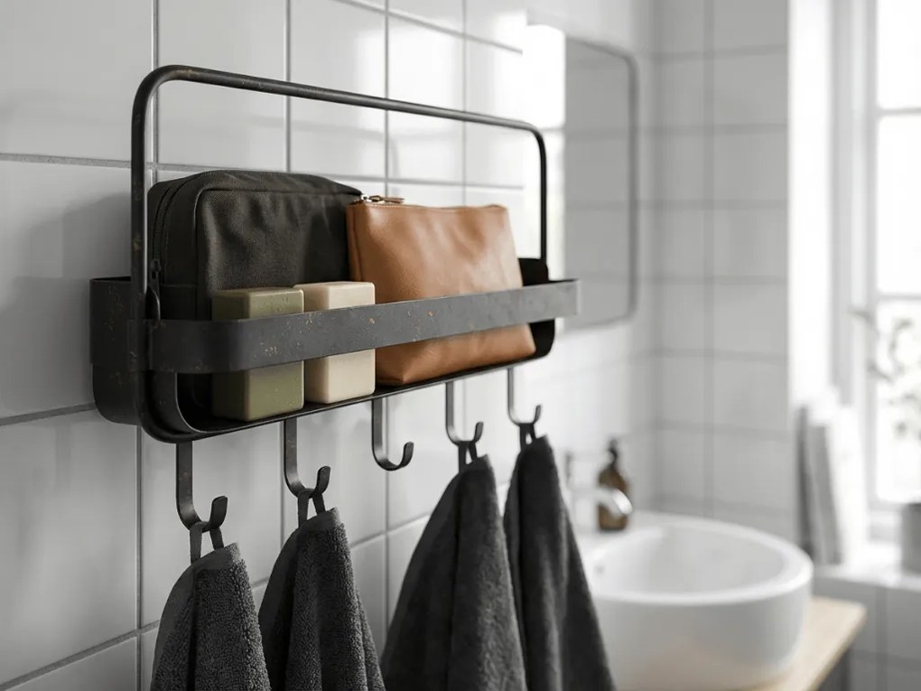 Fém polc fürdőszobába RAKKA 56x29 cm, fekete patinával