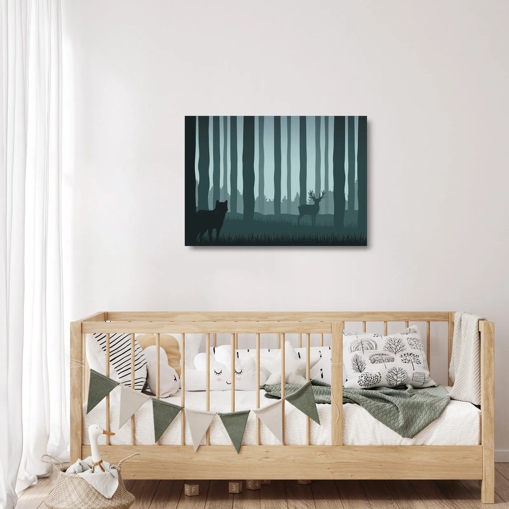 Kép - Szarvas farkassal a sziklák között (üvegen) (70x50 cm)