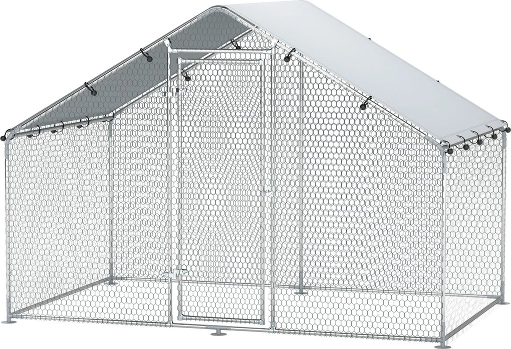 PawHut Csirkeól 3x1.7x1.9 m, Csirke Futó Csirkék, Nyulak, Tengerimalacok Számára, Horganyzott Acélból Lakatokkal és Vízálló UV-ellenálló Tetővel, Kült