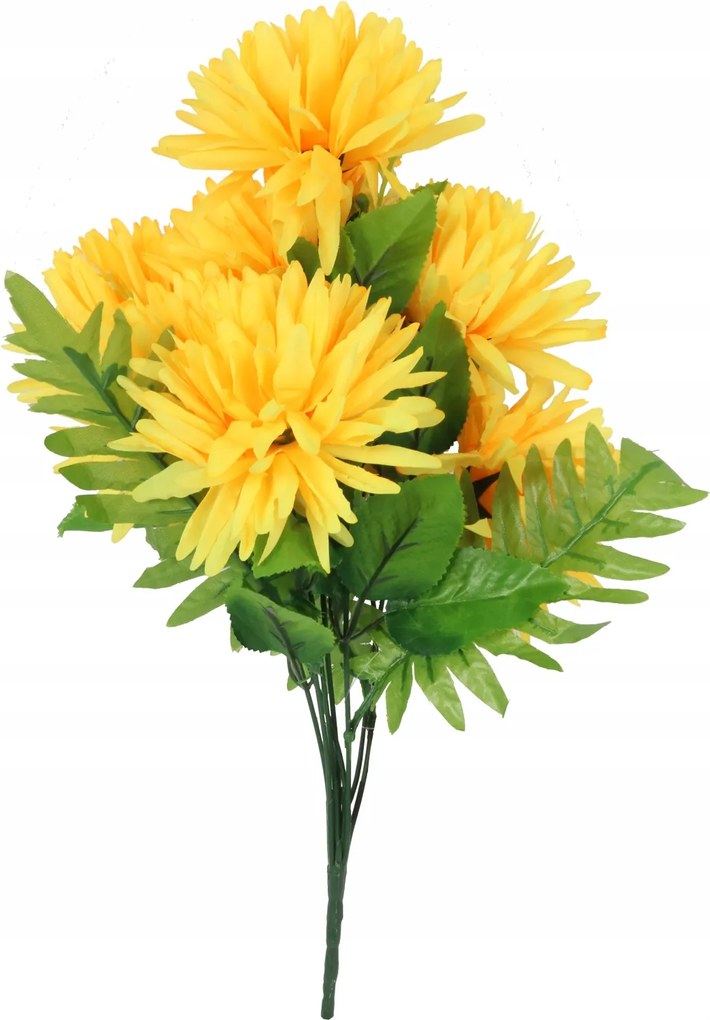 8 db-os krizantém csokor páfrány levelekkel sárga