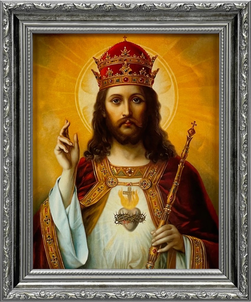 Vászonkép 31x26 Jézus Krisztus Király Ezüst Díszített Keret