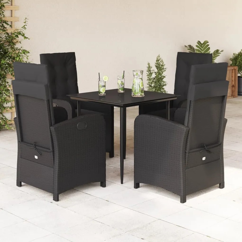 5 részes fekete polyrattan kerti étkezőgarnitúra párnákkal