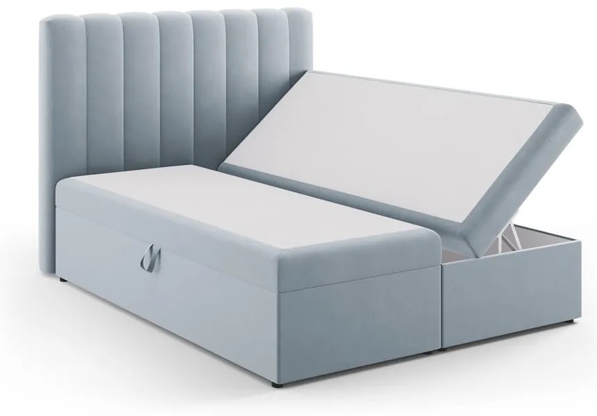 Világoskék boxspring ágy tárolóhellyel 160x200 cm Gina – Milo Casa