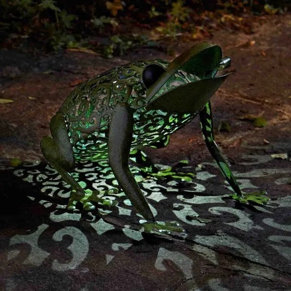 Kerti napelemes fém bronz béka sziluett lámpa 31 cm - színváltós+hideg fehér