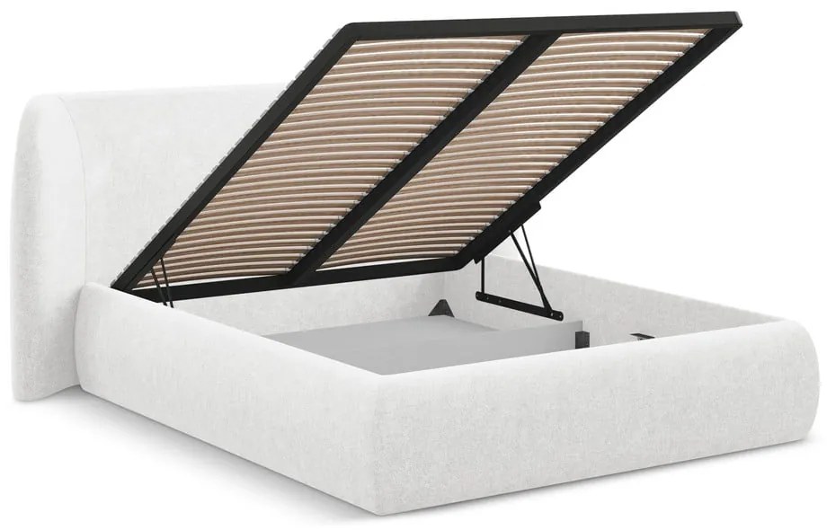 Fehér kárpitozott ágyneműtartós franciaágy ágyráccsal 160x200 cm Hauke – Makamii